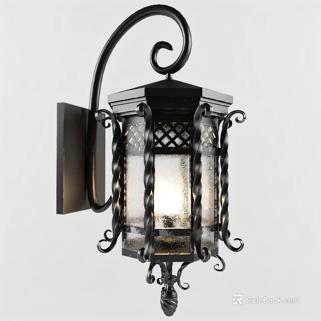 Vintage Black Metal Wall Sconce With Decorative Scrollwork And Glass Shade 3d model 