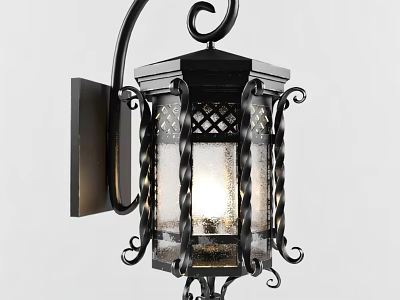 Vintage Black Metal Wall Sconce With Decorative Scrollwork And Glass Shade 3d model