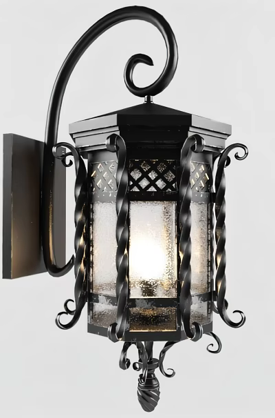 Vintage Black Metal Wall Sconce With Decorative Scrollwork And Glass Shade 3d model