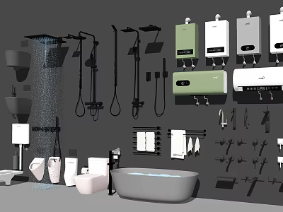 Complete Modern Bathroom Combination With Bathtub Toilet Shower System And Accessories 3d model