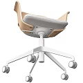 Modern Office Chair With Wooden Armrests Grey Fabric Seat And White Caster Base