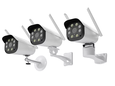 Wireless Outdoor Surveillance Cameras With Night Vision And Mounting Brackets For Security Monitoring 3d model