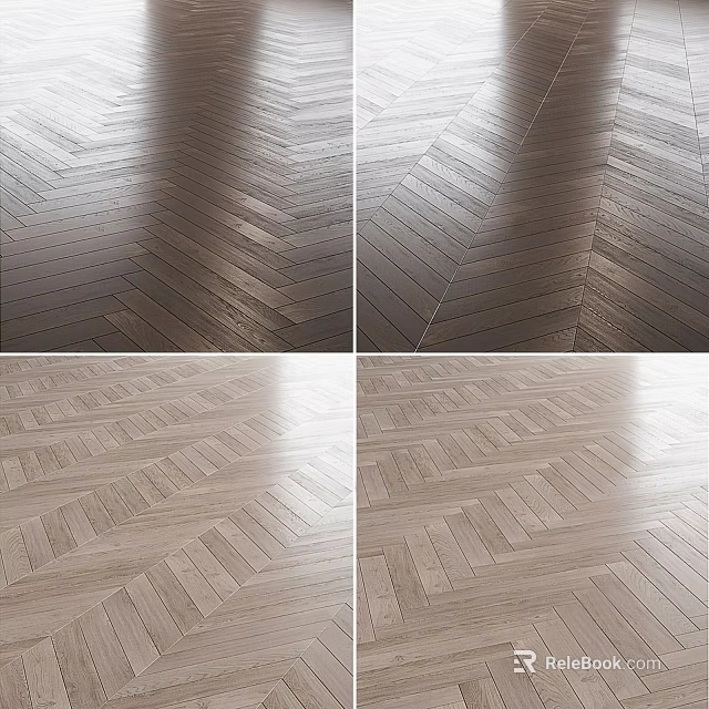 Herringbone Pattern Wooden Flooring Shiny Surface In Different Tones For Modern Home 3d model