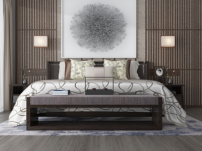 New Chinese background double bed double bed head background combination model