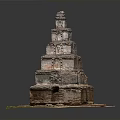 Traditional Multi Tiered Stone Tower Architecture Model With Intricate Carved Details And Square Base