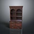 Traditional Dark Solid Wood Bookshelf With Open Storage Shelves And Drawers