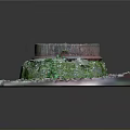 Moss Covered Round Manhole Cover With Square Concrete Base And Gravel