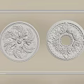 Decorative White Ceiling Medallions Featuring Intricate Floral Patterns On Beige Wall 3d model