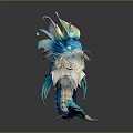 3D Fantasy Creature Model With Blue Green Feathers And Dragon Like Features