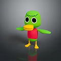 Cute 3D Green Cartoon Duck With Big Eyes Yellow Beak And Red Vest