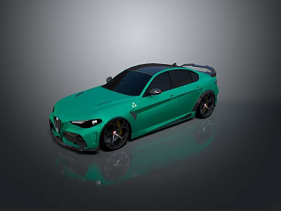 Green Sports Sedan With Black Wheels Rear Spoiler And Aerodynamic Design 3d model