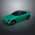 Green Sports Sedan With Black Wheels Rear Spoiler And Aerodynamic Design