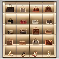 Display Shelves with Various Stylish Handbags Neatly Arranged in Store
