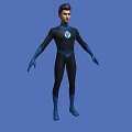 A Man Wearing Black And Blue Bodysuit With White F Chest Logo On Blue Background
