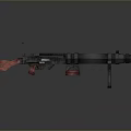 Modern Mechanical Weapon Featuring Red Components And Metal Stand Structure