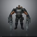 A Man In Tactical Combat Armor Holding Large Guns And Military Gear
