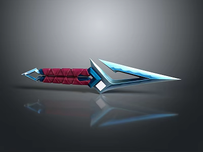 Modern Dagger With Red Diamond Pattern Handle And Blue Metallic Blade Sleek Design 3d model