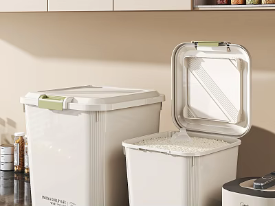 White Lidded Kitchen Storage Containers For Rice And Dry Food 3d model