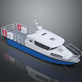 Modern White And Blue Motorboat With Railing Lifebuoy And Antenna On Deck