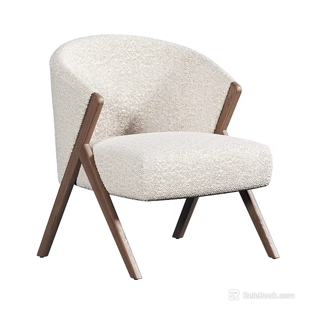 Cozy Beige Bouclé Fabric Accent Chair With Walnut Cross Legs And Comfortable Cushioned Seat 3d model 