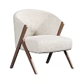 Cozy Beige Bouclé Fabric Accent Chair With Walnut Cross Legs And Comfortable Cushioned Seat