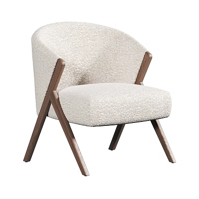 Cozy Beige Bouclé Fabric Accent Chair With Walnut Cross Legs And Comfortable Cushioned Seat 3d model