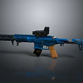 Blue Modern Tactical Assault Rifle With Scope And Yellow Grip Design Features 3d model
