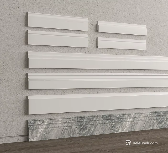 Various Styles Of White Decorative Lines For Interior Wall Decoration With Marble Base 3d model 