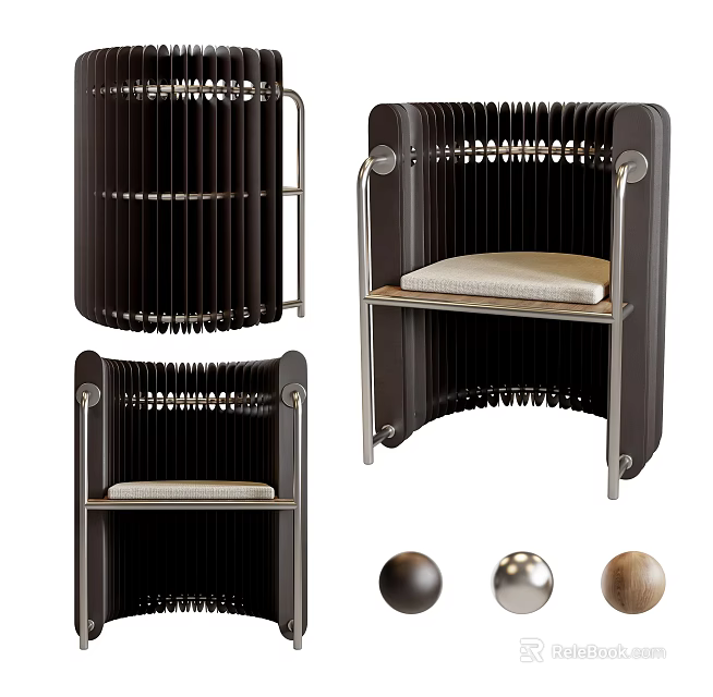 Elegant Leisure Chair With Metal Frame Woven Design Cushioned Seat And Material Balls 3d model 