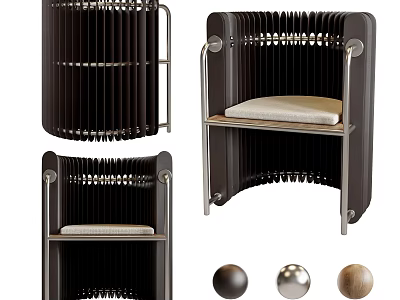 Elegant Leisure Chair With Metal Frame Woven Design Cushioned Seat And Material Balls 3d model