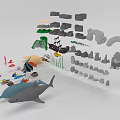 3D Terrain Models With Mountain Island Shapes And Marine Life Elements