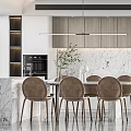 Modern Living Dining Room Interior With Marble Wall Sofa Dining Table And Chairs 3d model