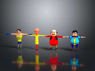 Cartoon Characters Standing In A Line Holding Hands With Different Body Types And Colorful Outfits 3d model