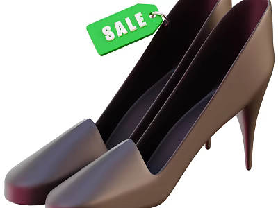 Stylish Brown High Heels With Red Heels And Green Sale Tag 3d model