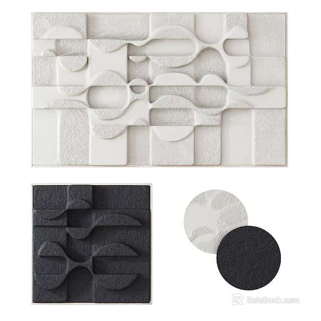 Contemporary Decorative Wall Panels with 3D Geometric Patterns and Black White Textures 3d model 