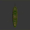 Green Vintage Ship Model With Multiple Masts And Detailed Hull Structure