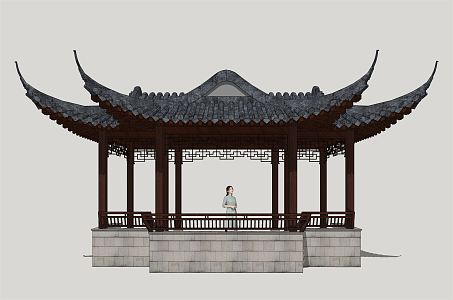 Chinese-style pavilion garden waterside pavilion 3d model