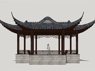 Chinese-style pavilion garden waterside pavilion 3d model