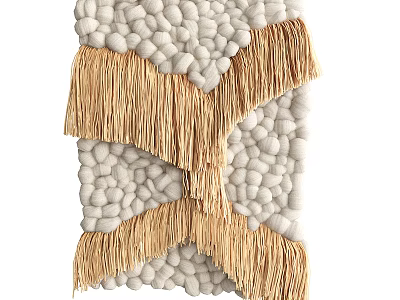 Boho Style Handmade Wall Hanging With Cream Pom poms And Natural Tassels For Home Decor 3d model