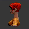 3D Render Female Character With Red Curly Hair Green Eyes And Orange Upper Outfit