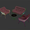 Modern Rattan Sofa And Coffee Table Set With Armchairs And Metal Frames