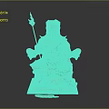 Traditional Deity Statue With Green Gold Robe Scepter Ingot And Red Base