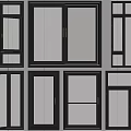 Various Window Styles With Modern Black Frames And Glass Panels 3d model