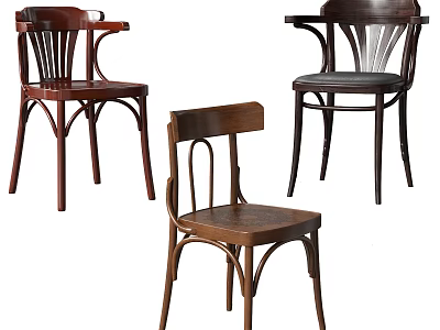 Garden Landscape Design Featuring Various Wooden Chairs With Armrests And Curved Legs 3d model