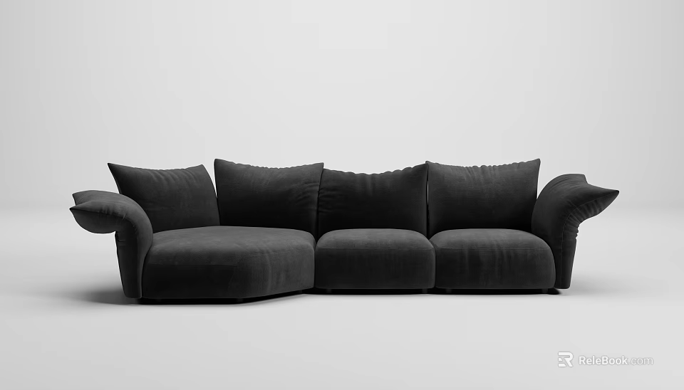 Modern Black Sofa Set With Plush Cushions And Streamlined Design 3d model 