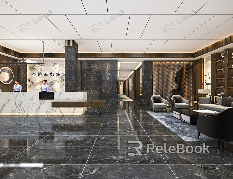 Modern Hall Hotel Lobby Hotel Lobby Hotel Reception Area Reception Cashier Reception Rest Area model