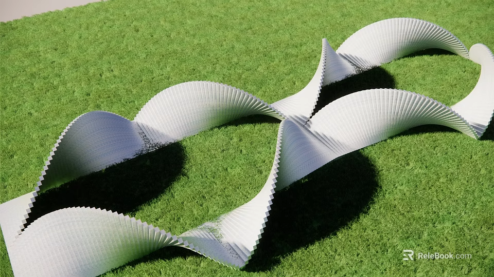 White Wavy Landscape Seats Set On Green Lawn For Outdoor Spaces 3d model 