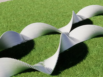 White Wavy Landscape Seats Set On Green Lawn For Outdoor Spaces 3d model