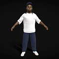 Man In White Long Sleeve T-shirt Blue Pants White Shoes And Cap On Black Background