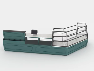 Food Display Cabinet With Green Body Glass Shelves And Countertop 3d model